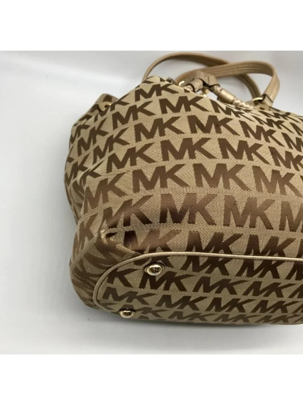 Michael Kors Brown & Gold Monogram Canvas Gathered Jet Set Tote Bag